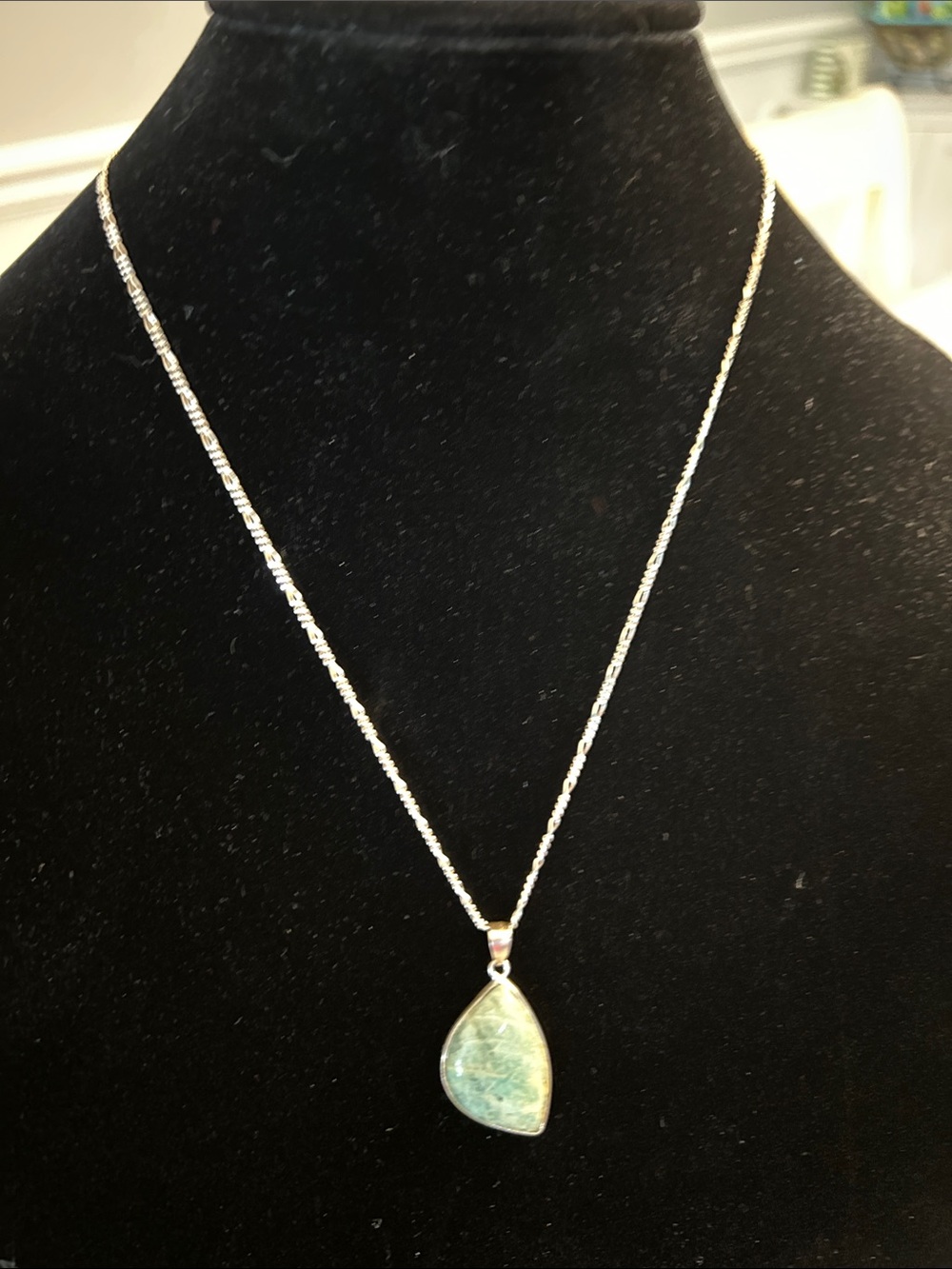 Sterling Silver Necklace with Green Pendant